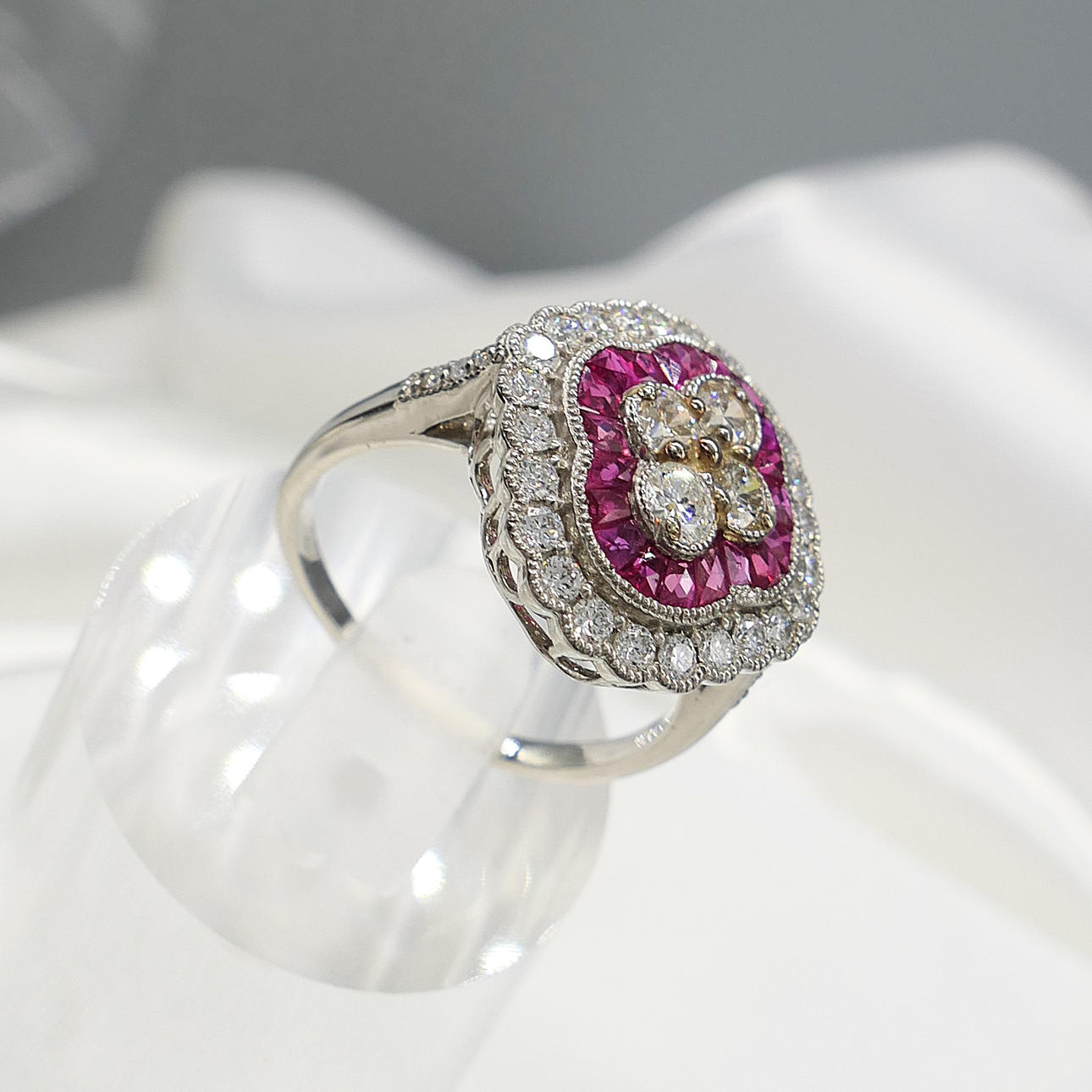 PLATINUM RUBY & DIAMOND Belle Epoque style ring.