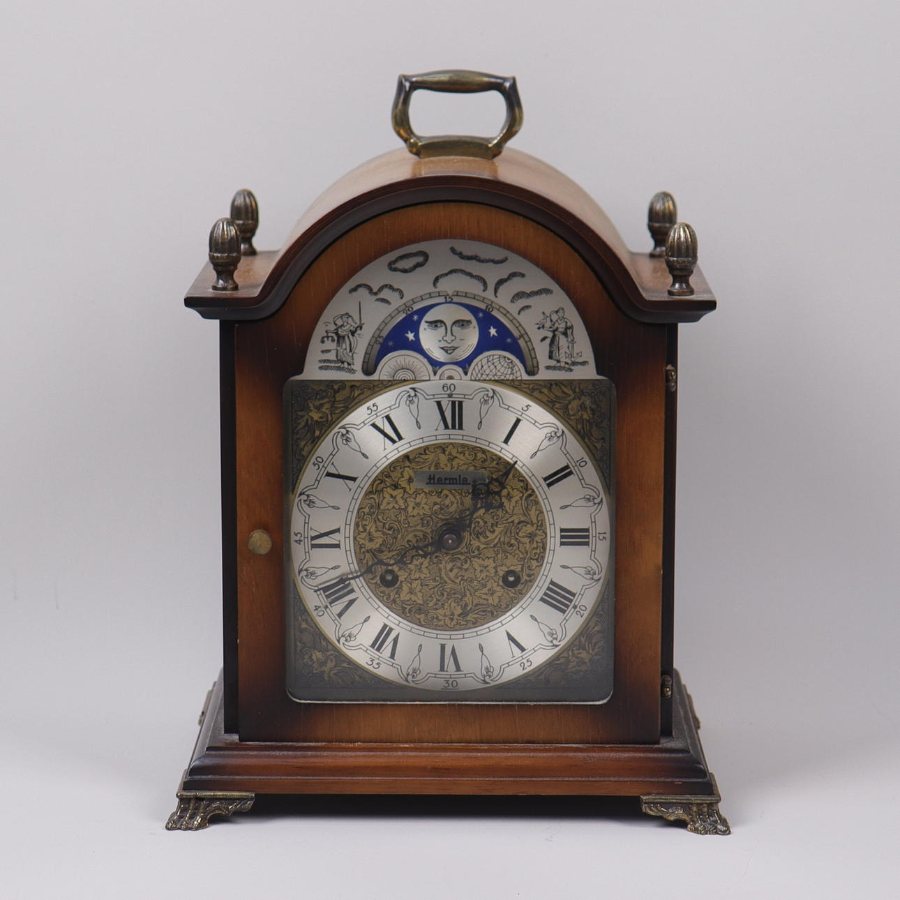 TABLE/LIBRARY CLOCK, Hermle, moon phase and quarter-hour chime, mechanical, 20th century.