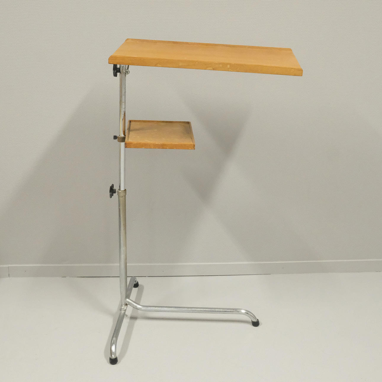 READING TABLE, TEAK AND CHROME.