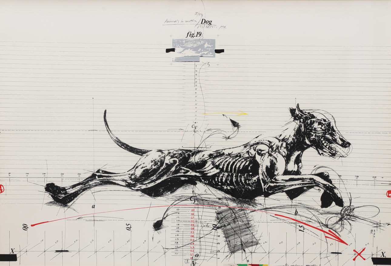 VLADIMIR VELICKOVIC. Composition with dog, colour serigraph, signed, numbered and dated 1974.