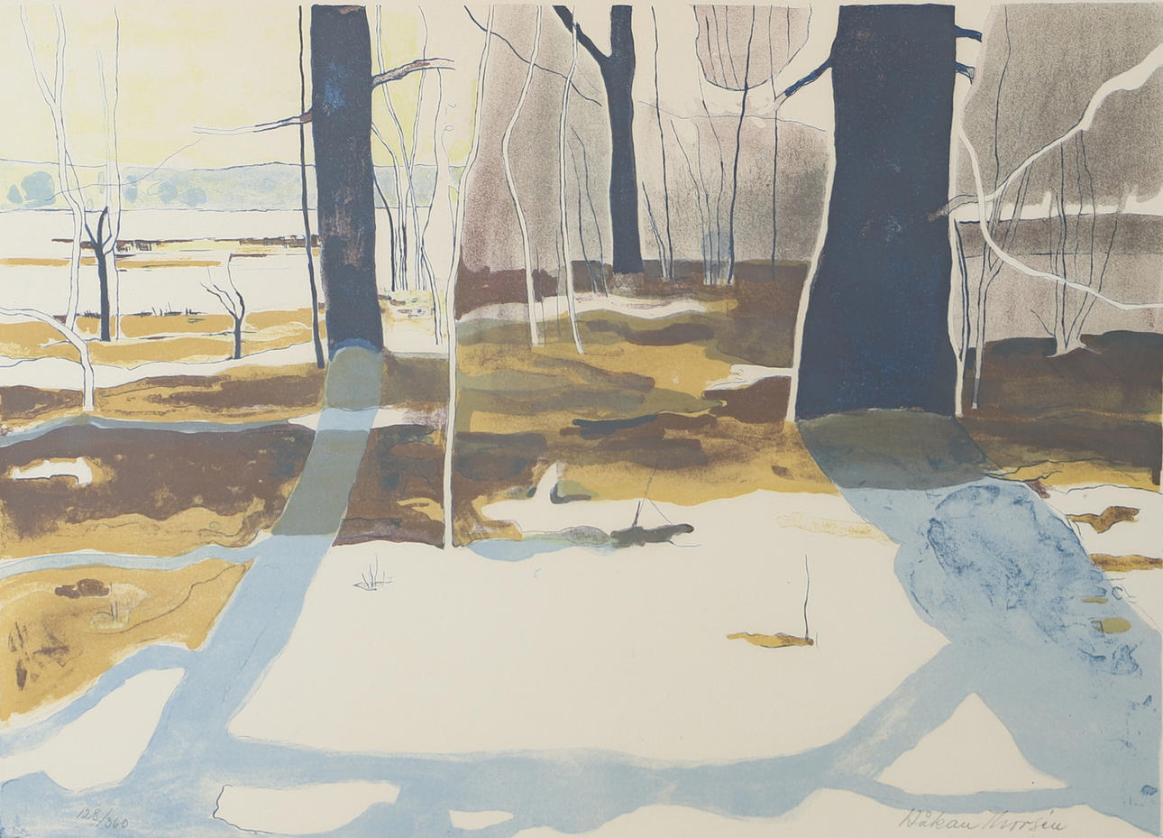 HÅKAN THORSÉN. Forest landscape, colour lithograph, signed.