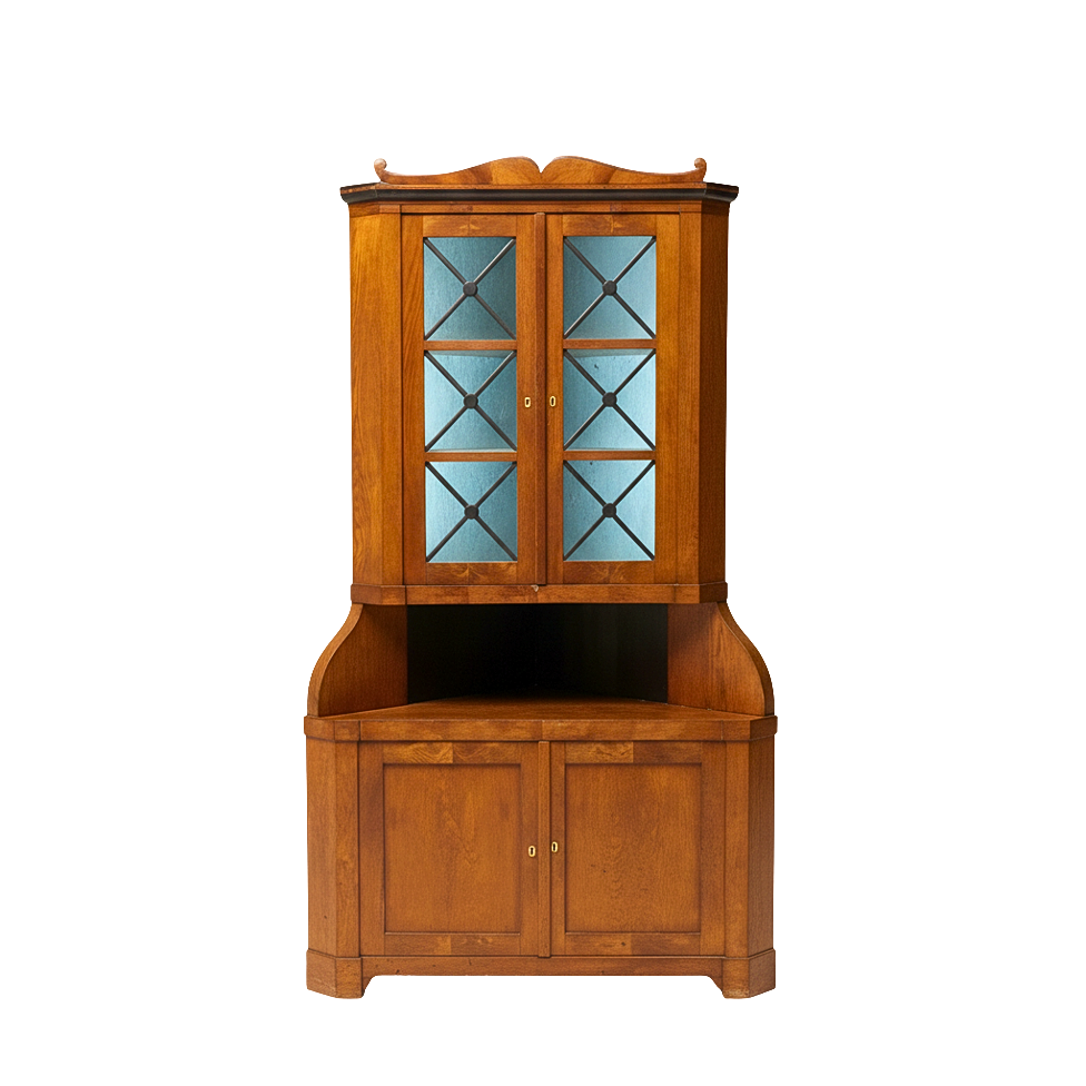 2-PIECE CORNER CABINET IN BIEDERMEIER STYLE.