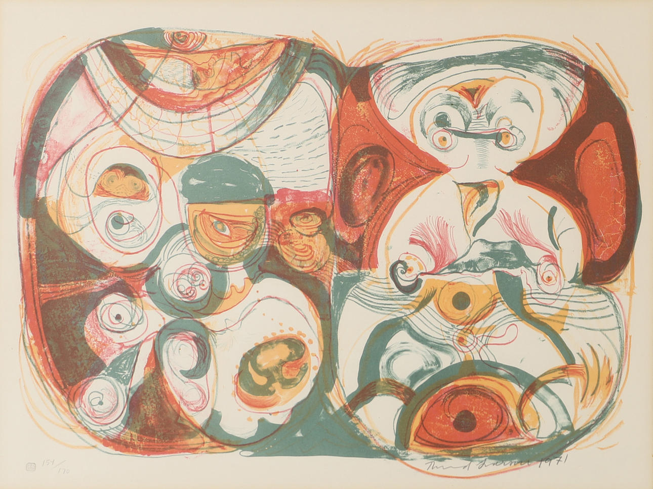 THORMOD LARSEN. Composition, colour lithograph, signed 1971.