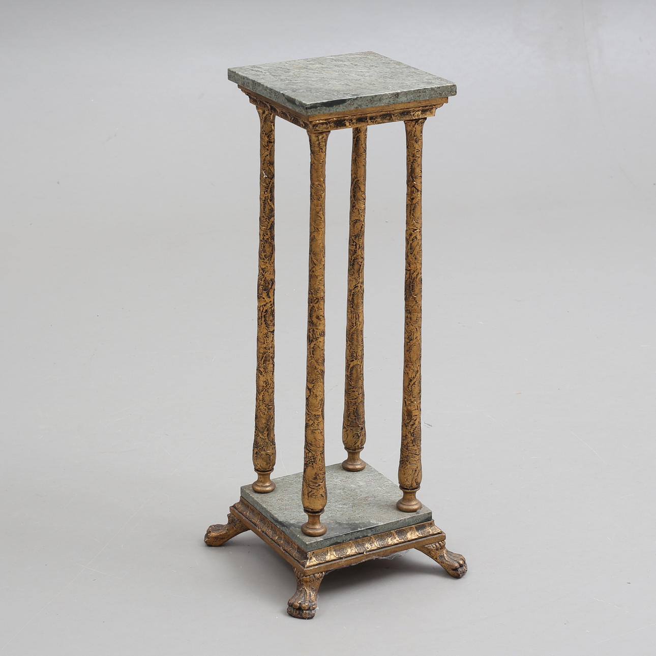 PEDESTAL, gilt with stone top.
