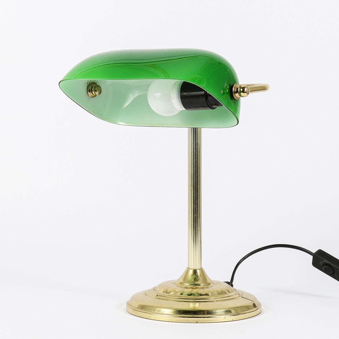 TABLE LAMP brass with glass shade.