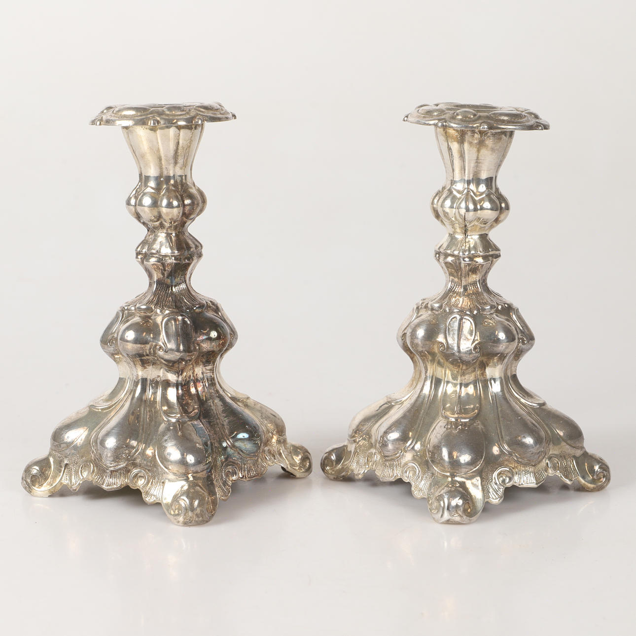 CANDLESTICKS, 1 pair, silver-plated, Rococo style.