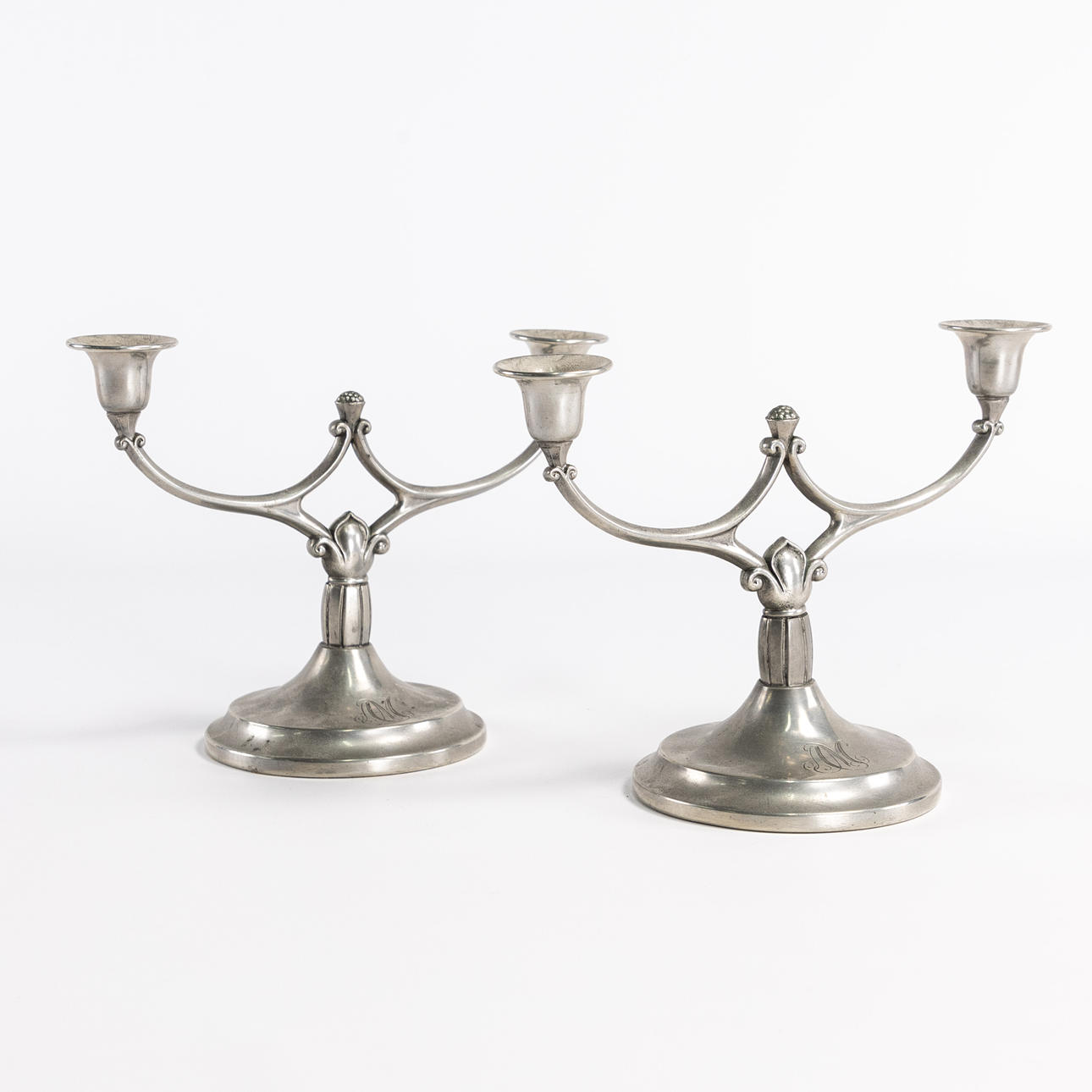 CANDLESTICKS. A pair, pewter.