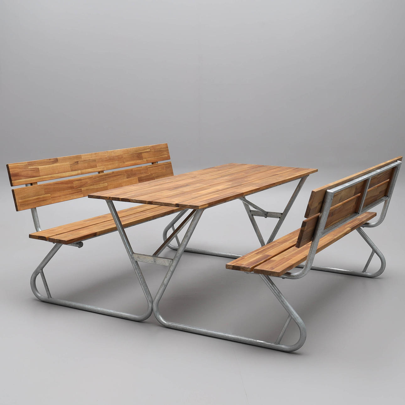 PICNIC TABLE, acacia, galvanized frame, contemporary.