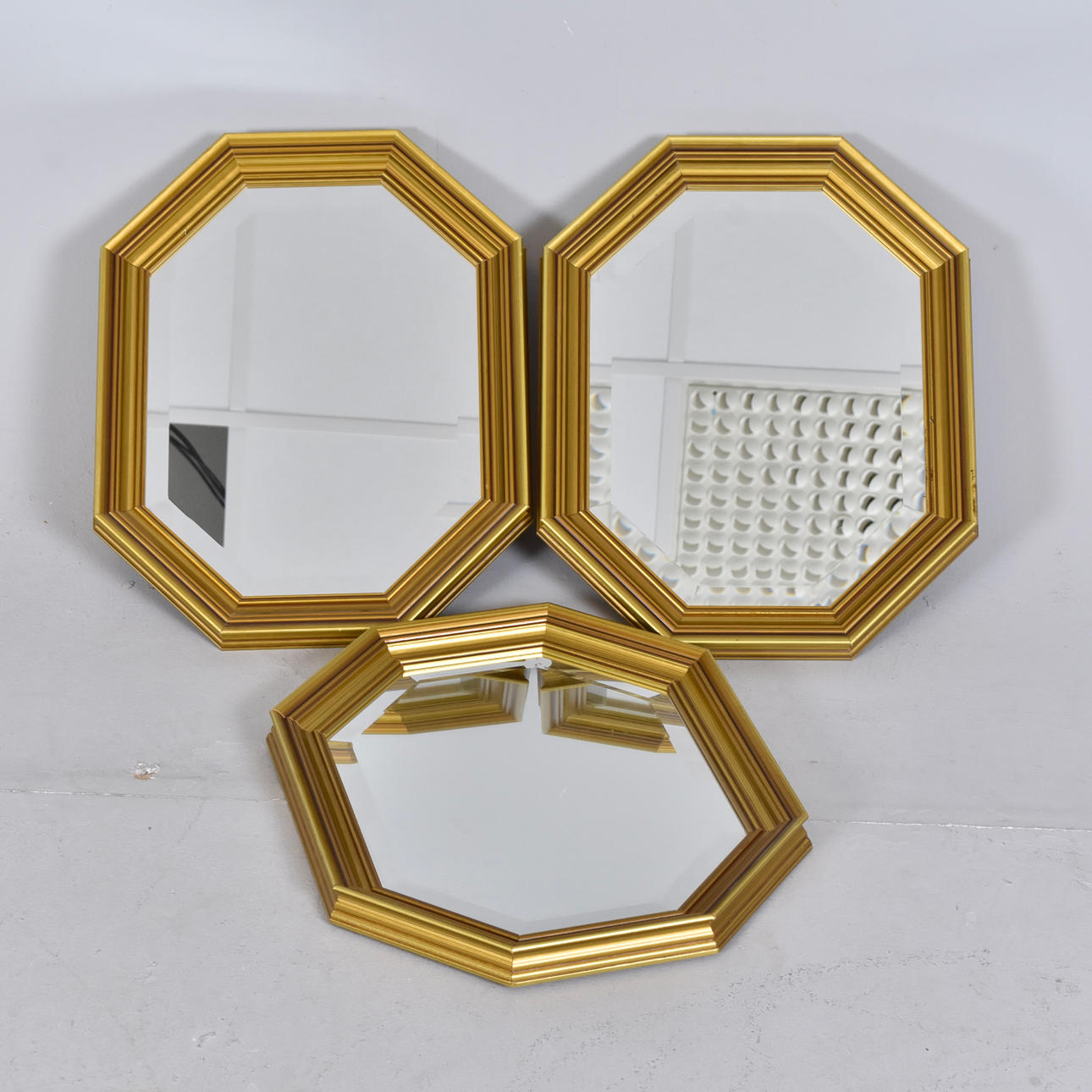MIRRORS, 3 pieces, bronzed wood, octagonal.