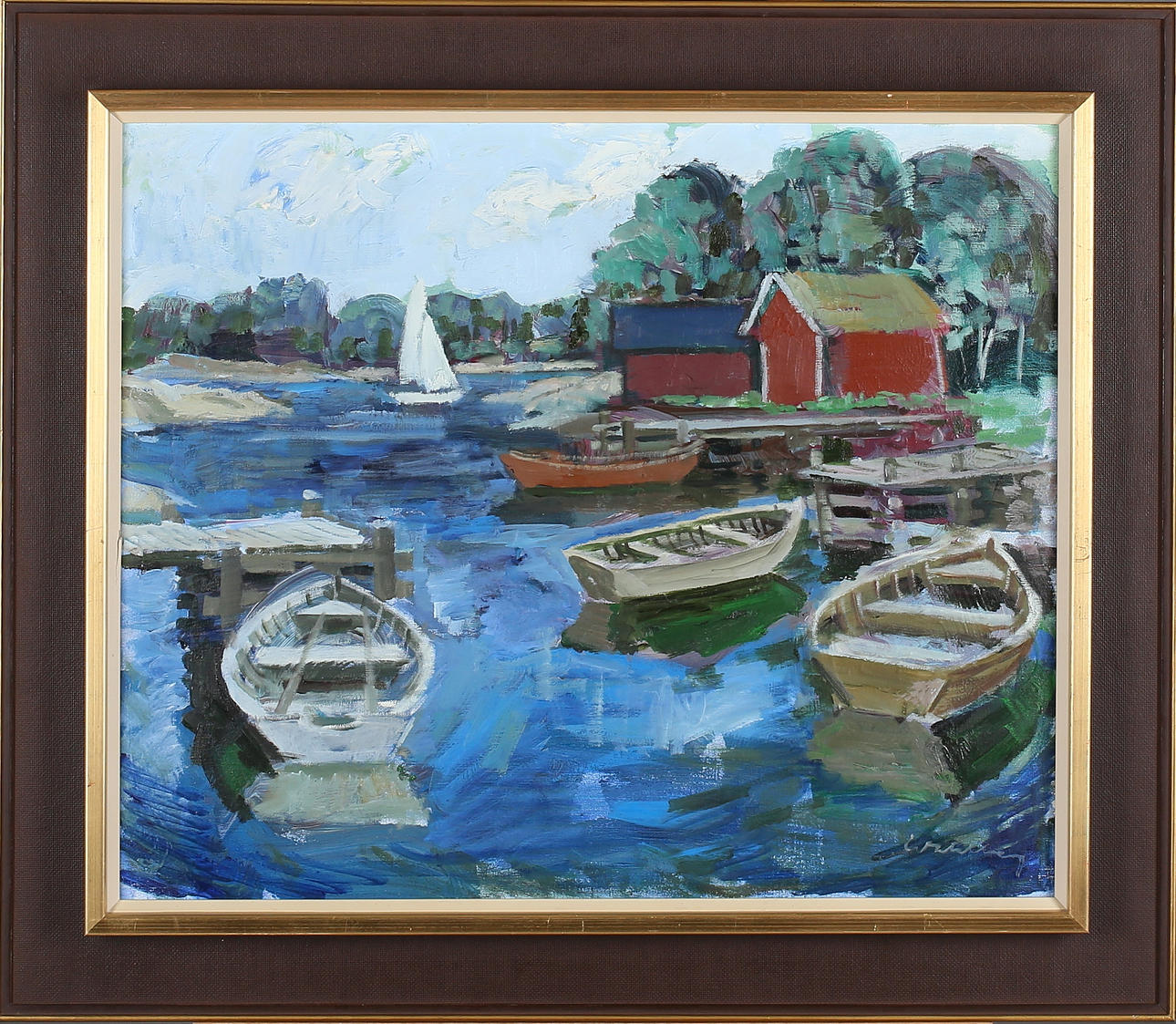 BERTIL WAHLBERG. Skärgårdshamn, olja på duk, signerad.