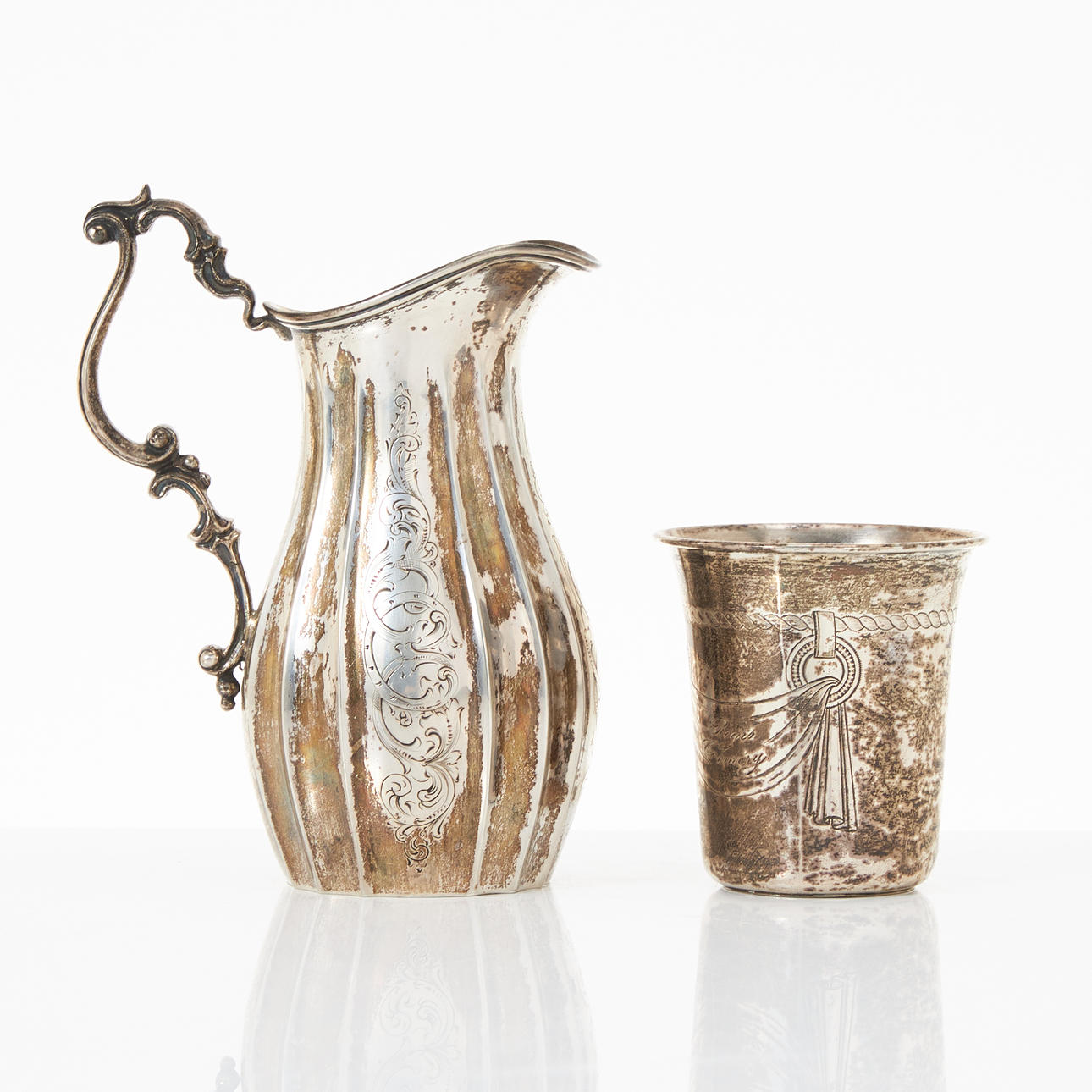 CREAM JUG and BEAKER, silver.