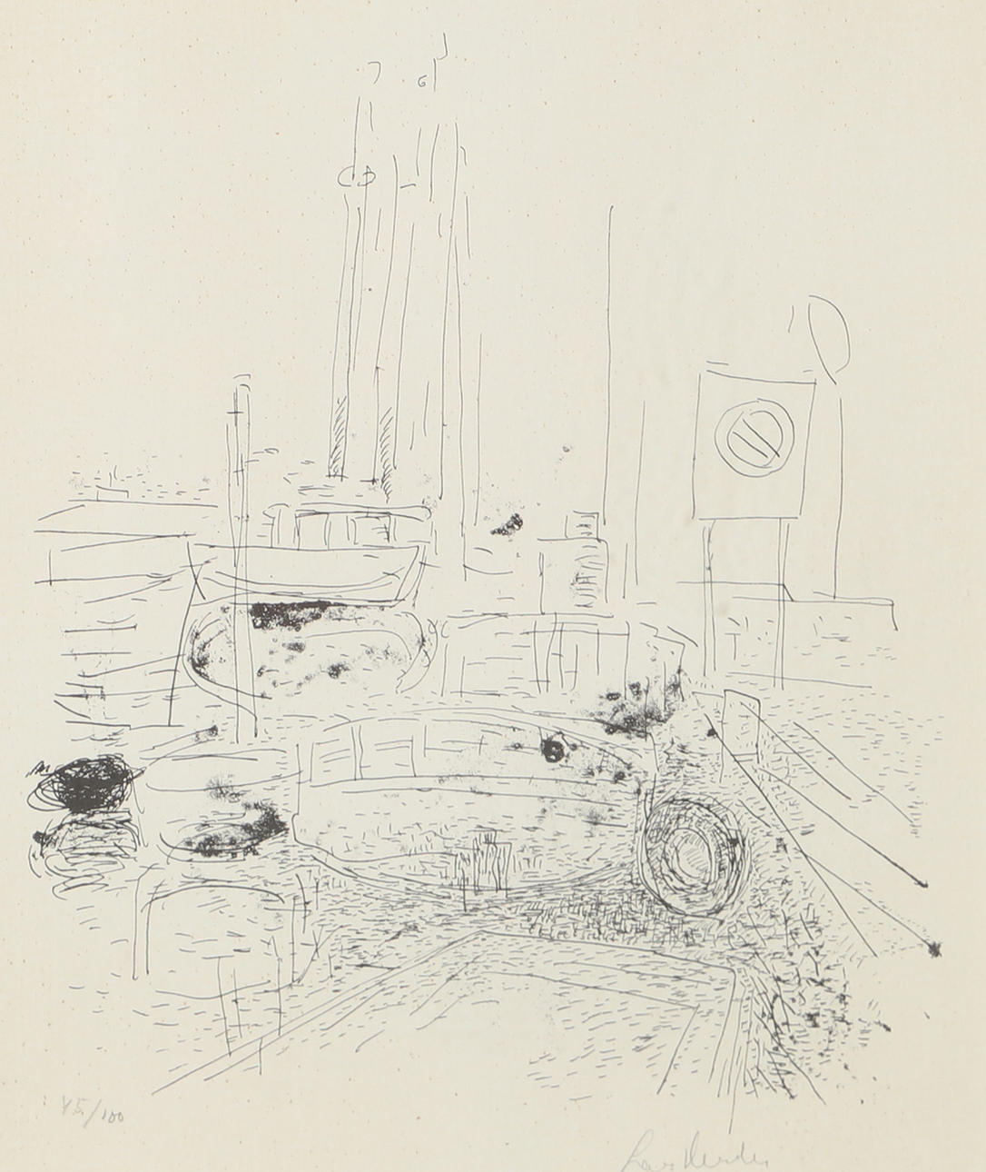 LARS HERDER. Harbour motif, lithograph, signed.