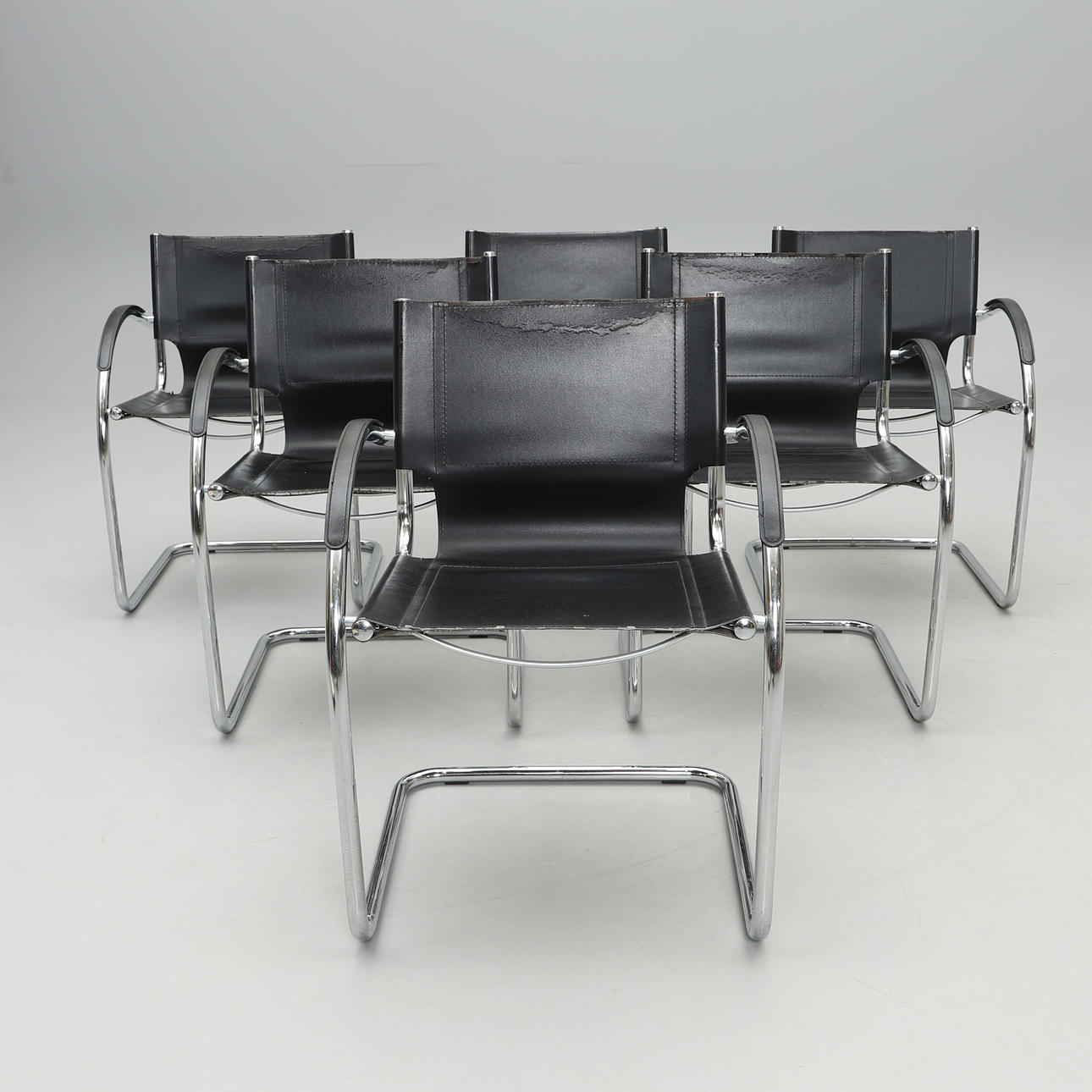 ARMCHAIRS, 6 pcs, functionalist style, Italy, late 20th century ...