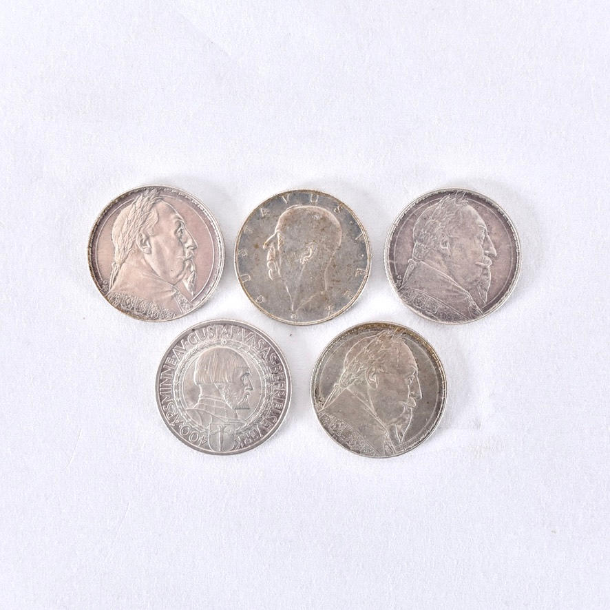 COMMEMORATIVE COINS, 5 pcs, silver, Sweden.