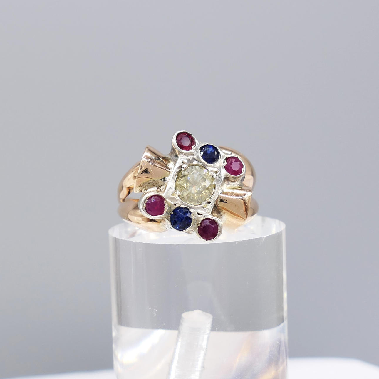 DIAMOND, RUBY & SAPPHIRE dress ring.