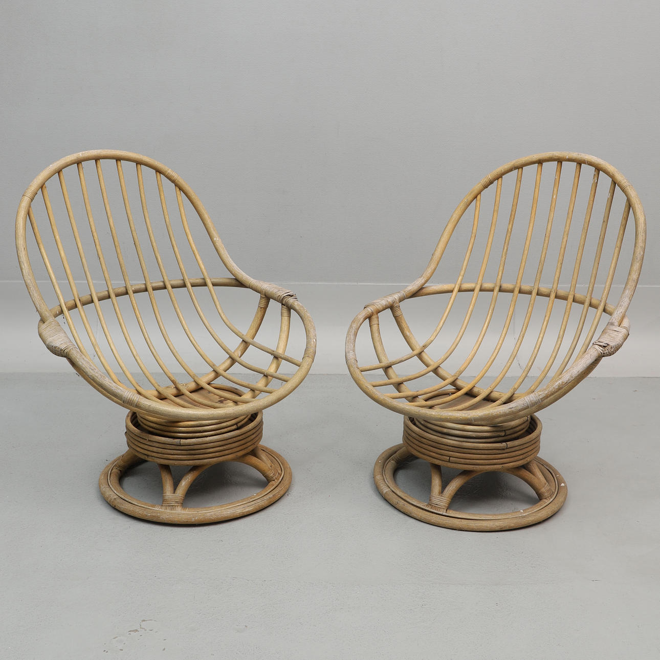 SWIVEL ARMCHAIRS, 1 pair, bamboo.
