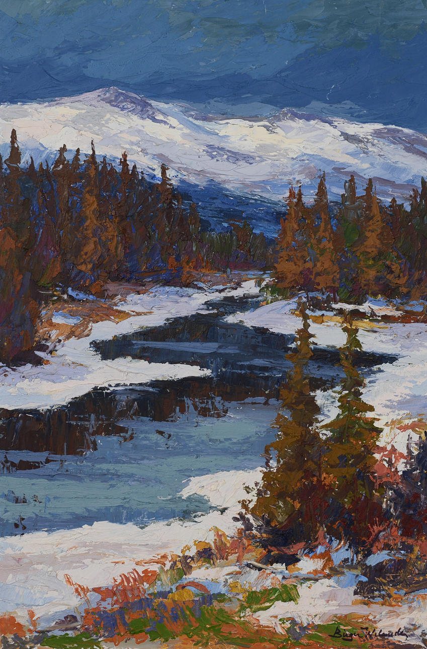 BIRGER WELANDER. Mountain landscape, oil on panel, signed.