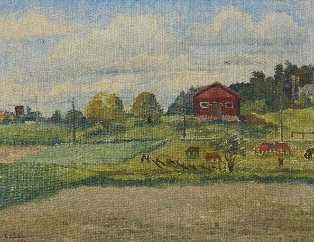 EVY LÅÅS. Landscape, oil on canvas, signed and dated -42.