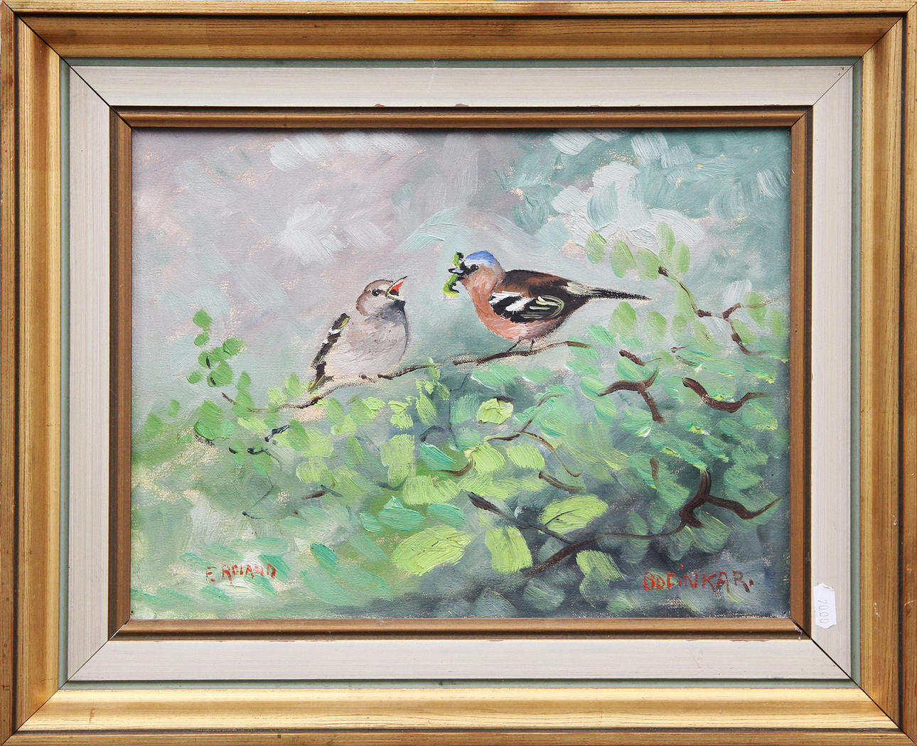 OIDENTIFIERAD KONSTNÄR. OIL, on canvas, Chaffinches, signed E Roland.
