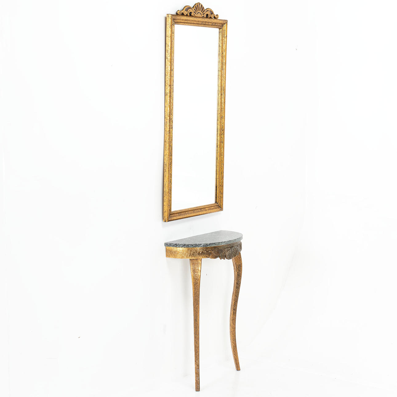 MIRROR, gilt with console table and stone top.