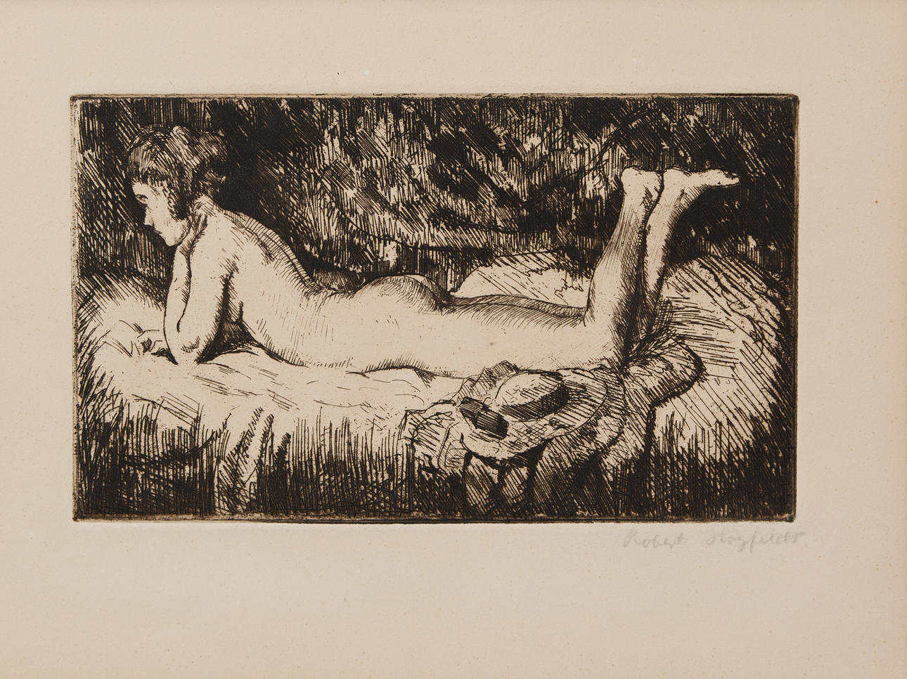 ROBERT HÖGFELDT. Female study, etching, signed.