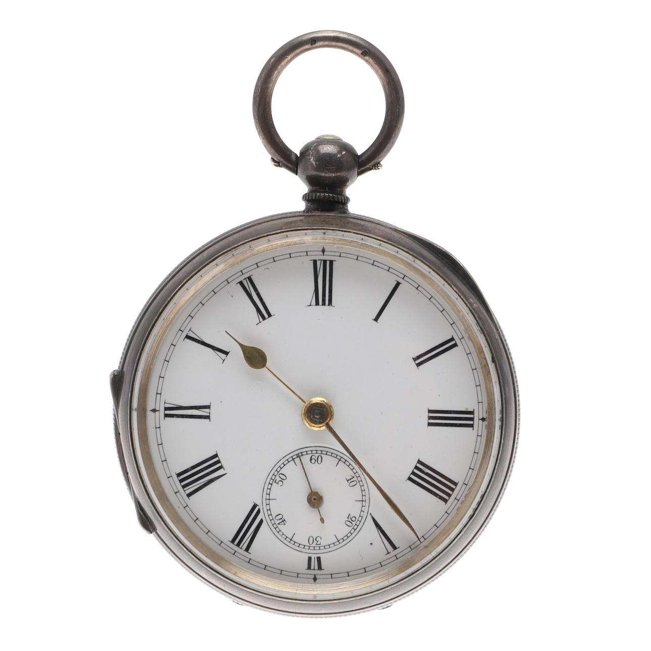 A SILVER OPEN FACED POCKET WATCH.
