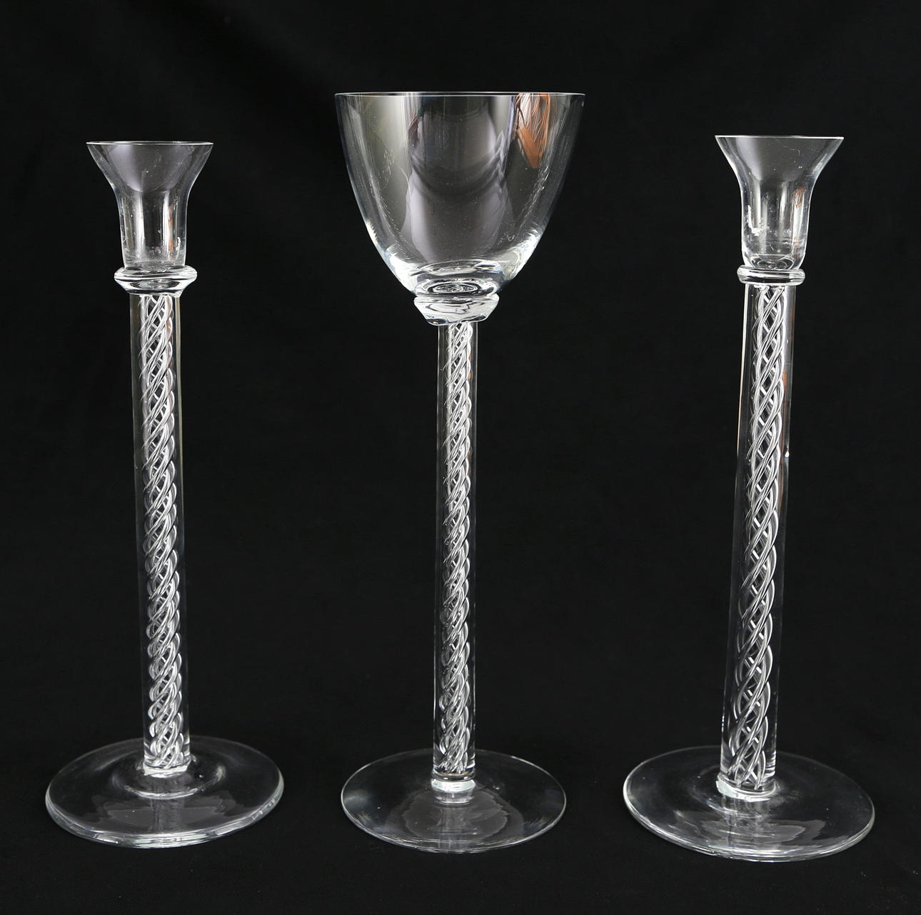 LJUSSTAKAR samt SKÅL, 3 delar, glas, möjligen Johansfors.