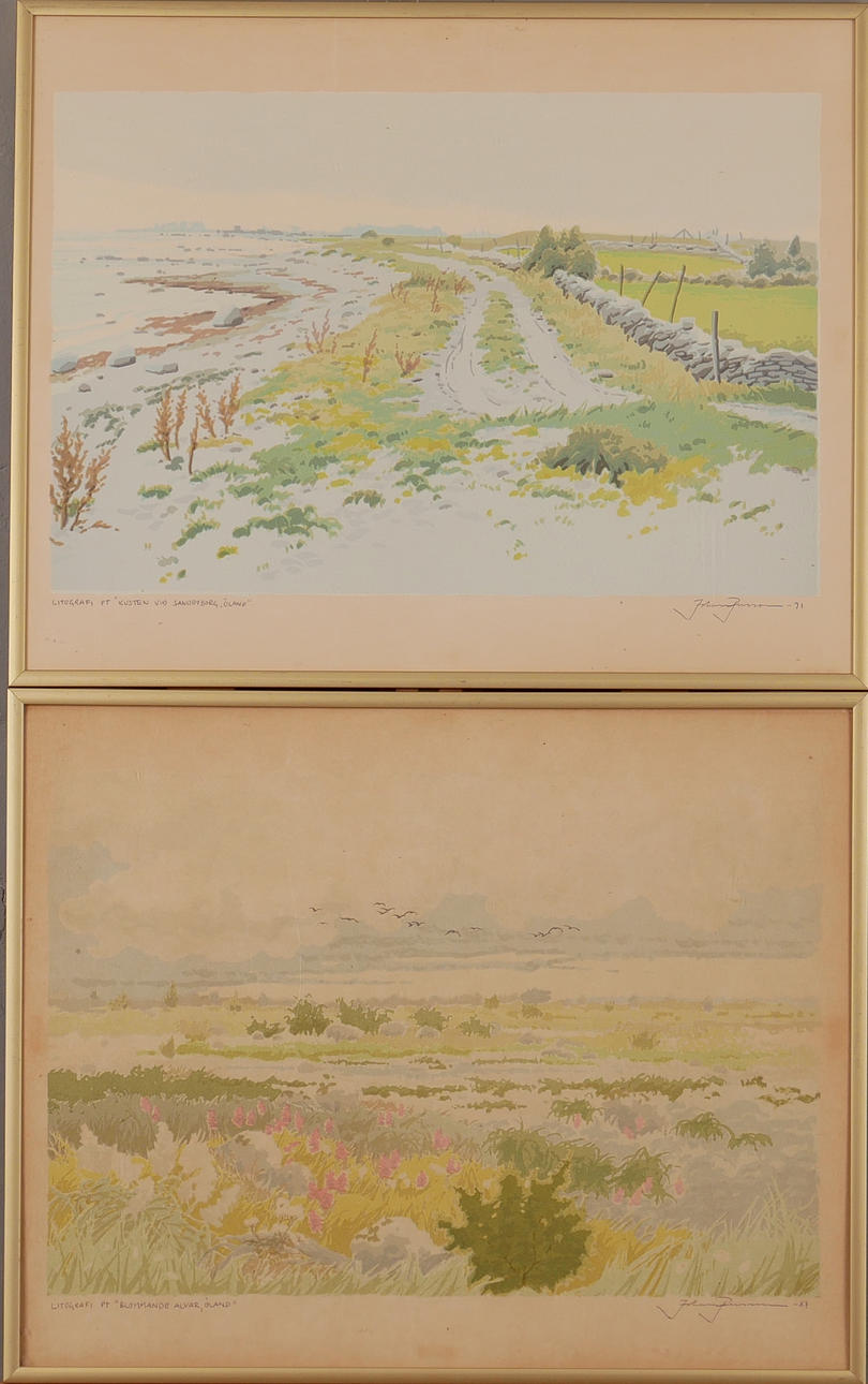 JOHAN PERSSON. Colour lithographs, Öland landscapes, signed.