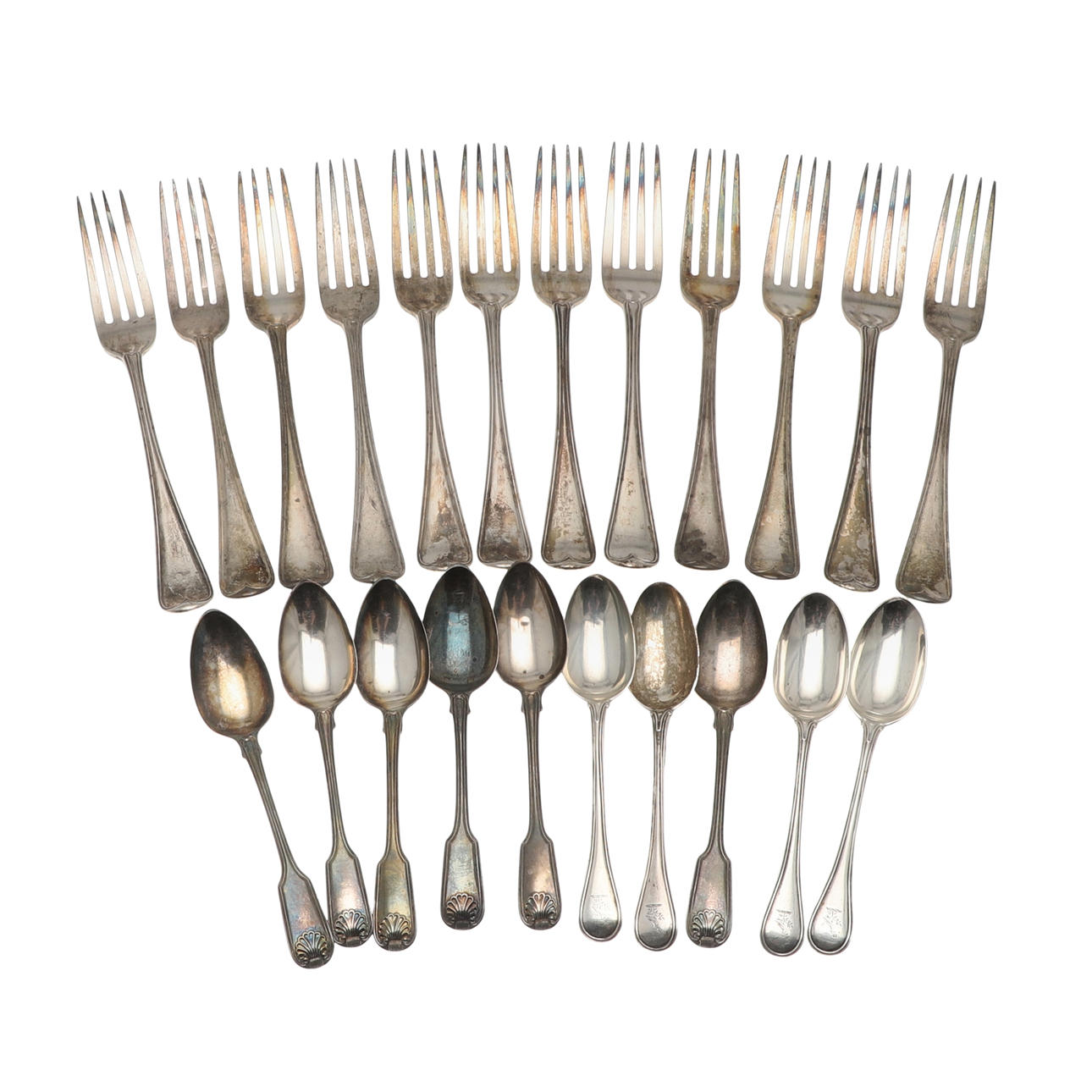 THREE SETS OF SILVER FLATWARE.