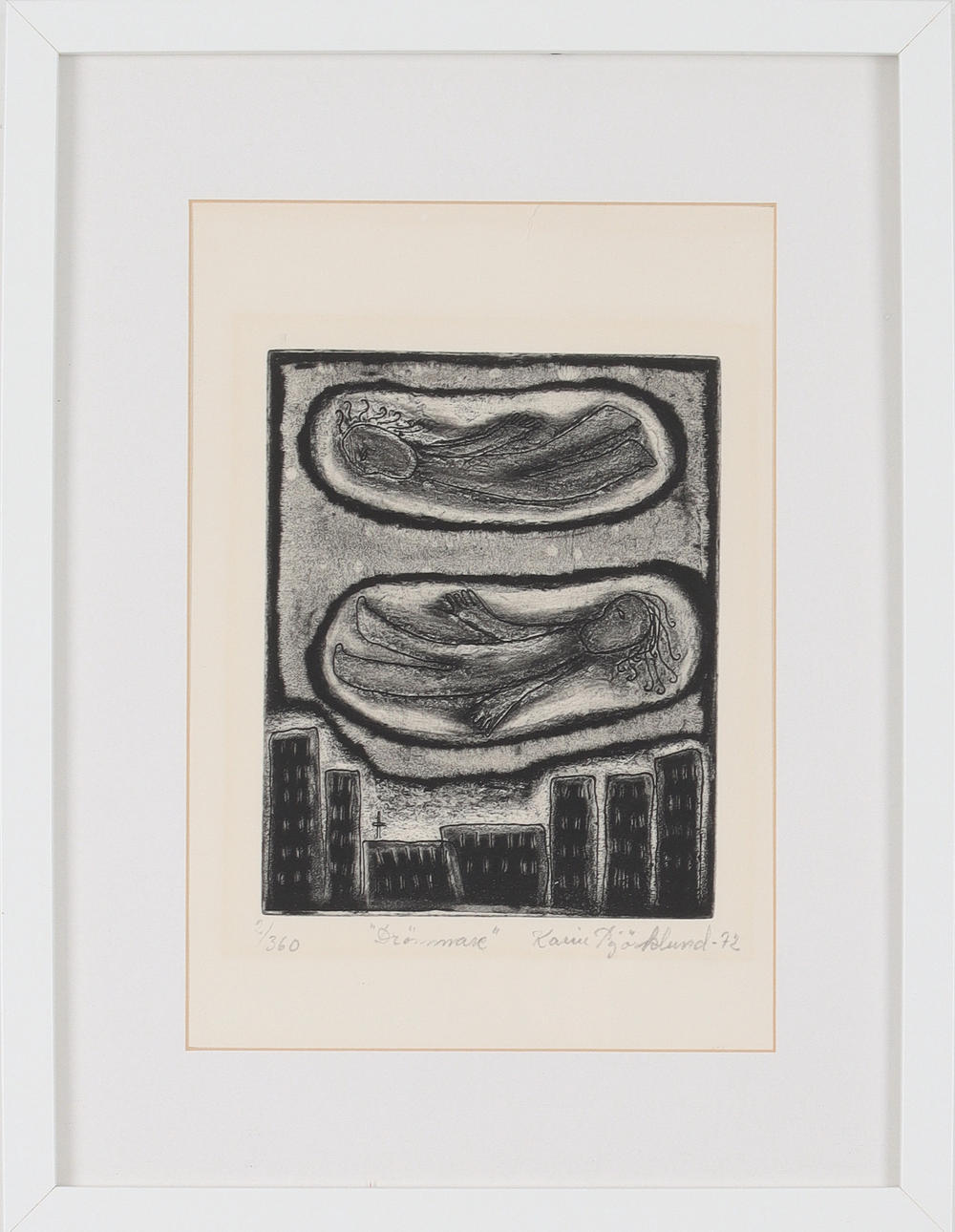 KARIN BJÖRKLUND. "Drömmare", etching, signed and numbered 2/360, dated -72.