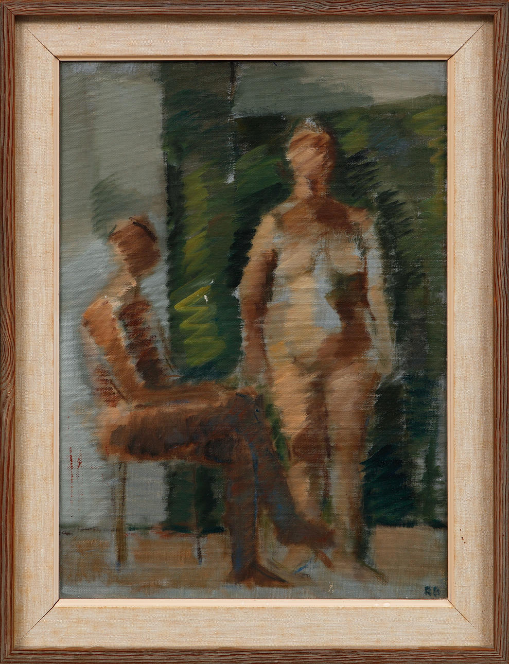 RUNE BERGSTRÖM. Model study, oil on canvas, monogram signed RB.