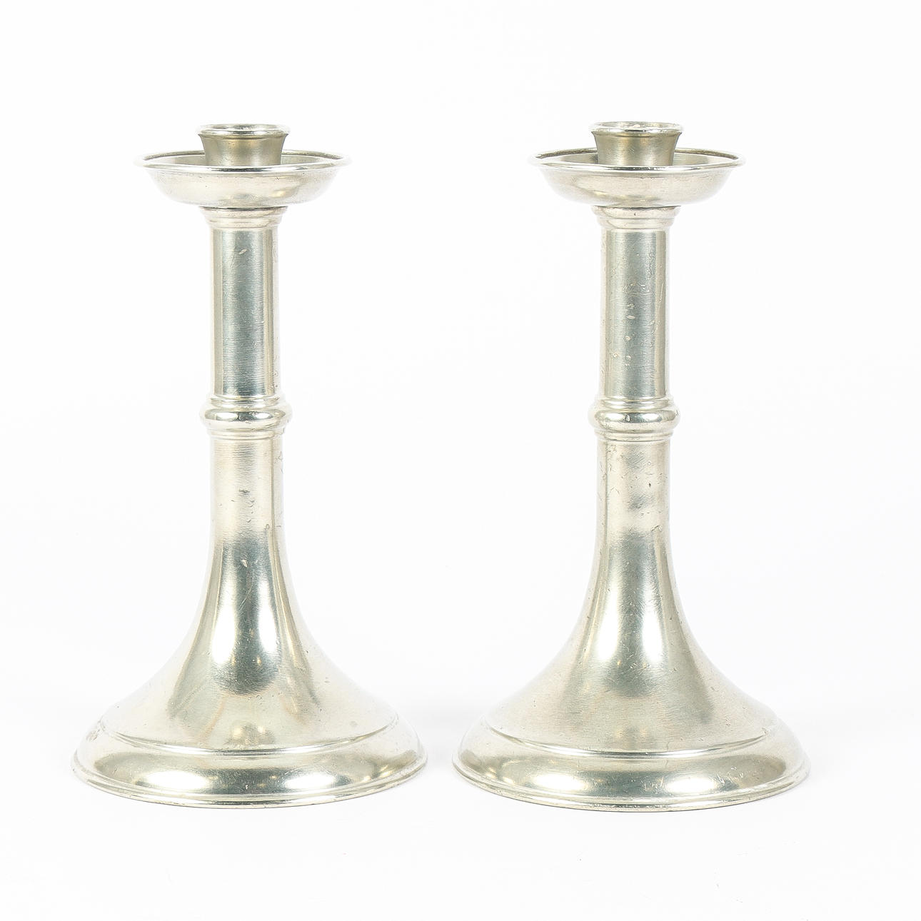CANDLESTICKS, a pair, pewter.