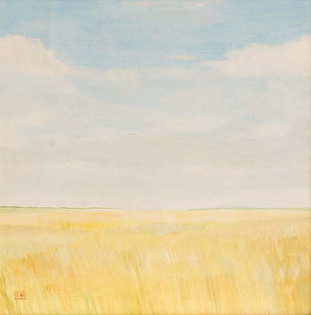 OLLE BERGMARK. Oil on panel, "Östgötaslätt", signed.