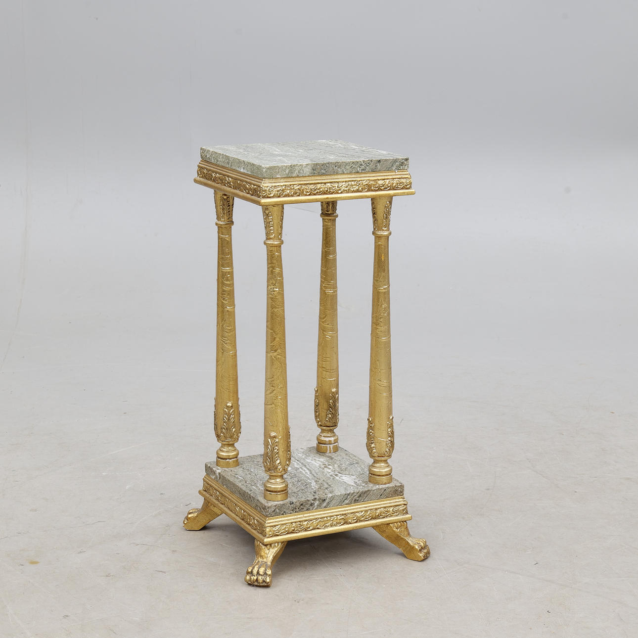 PEDESTAL, gilt, marble top.