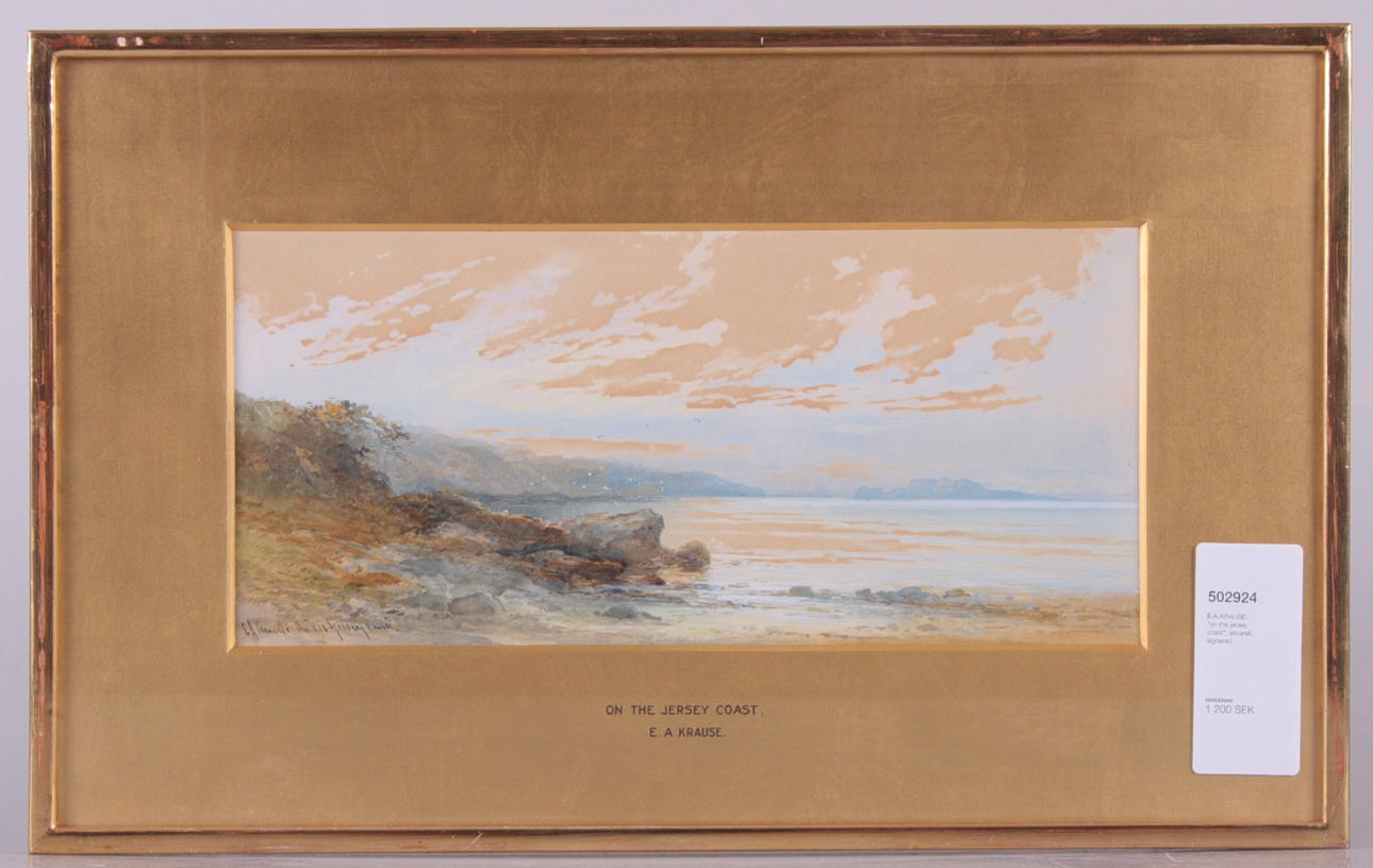 E.A.KRAUSE. "on the jersey coast", akvarell, signerad.