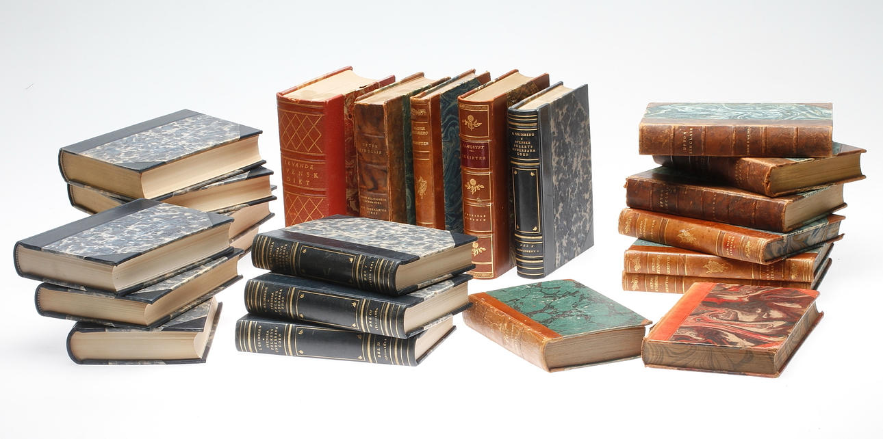 SKINNBAND, 23 st. Bl.a. Carl Grimberg samt Victor Rydberg. 1900-tal.