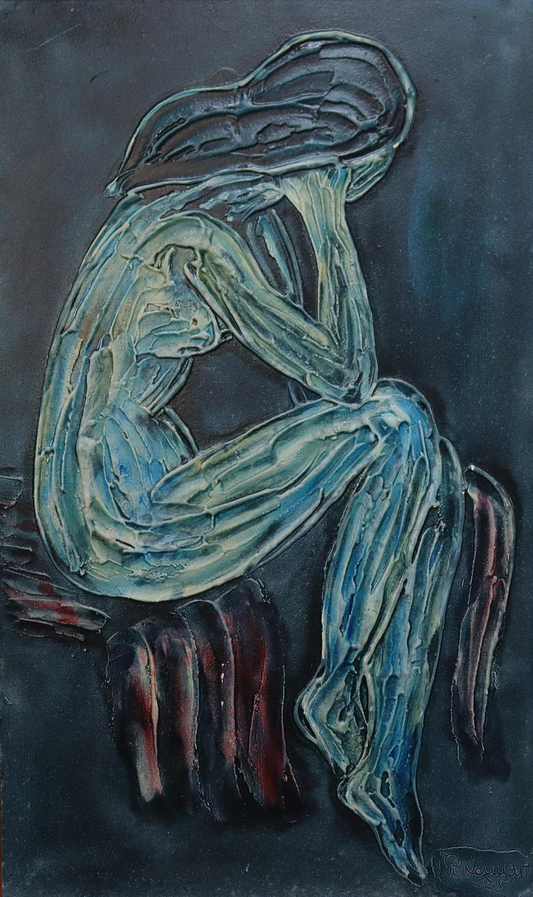 OIDENTIFIERAD KONSTNÄR. mixed media, female model.