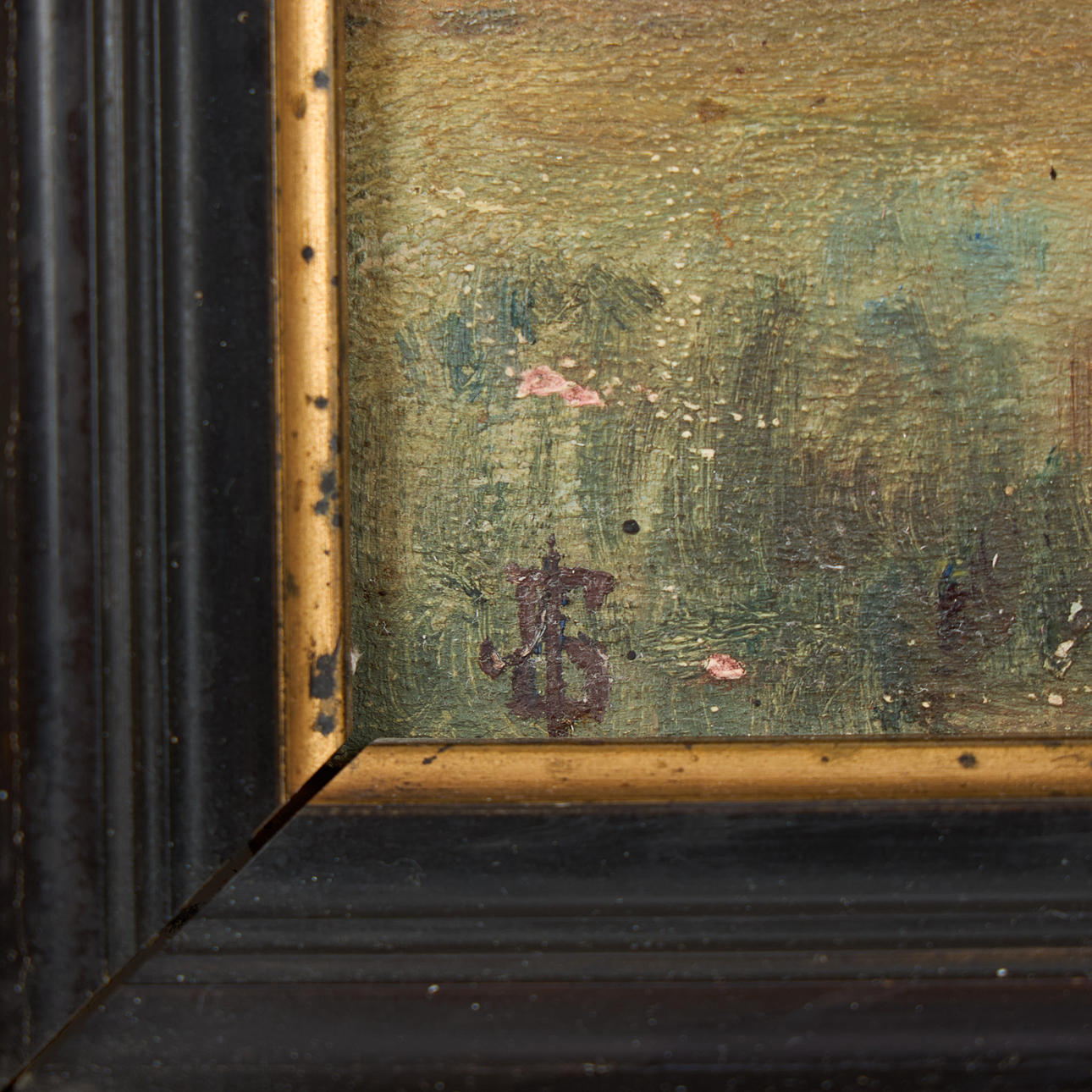 UNIDENTIFIED ARTIST, countryside, signed with monogram, oil on panel ...