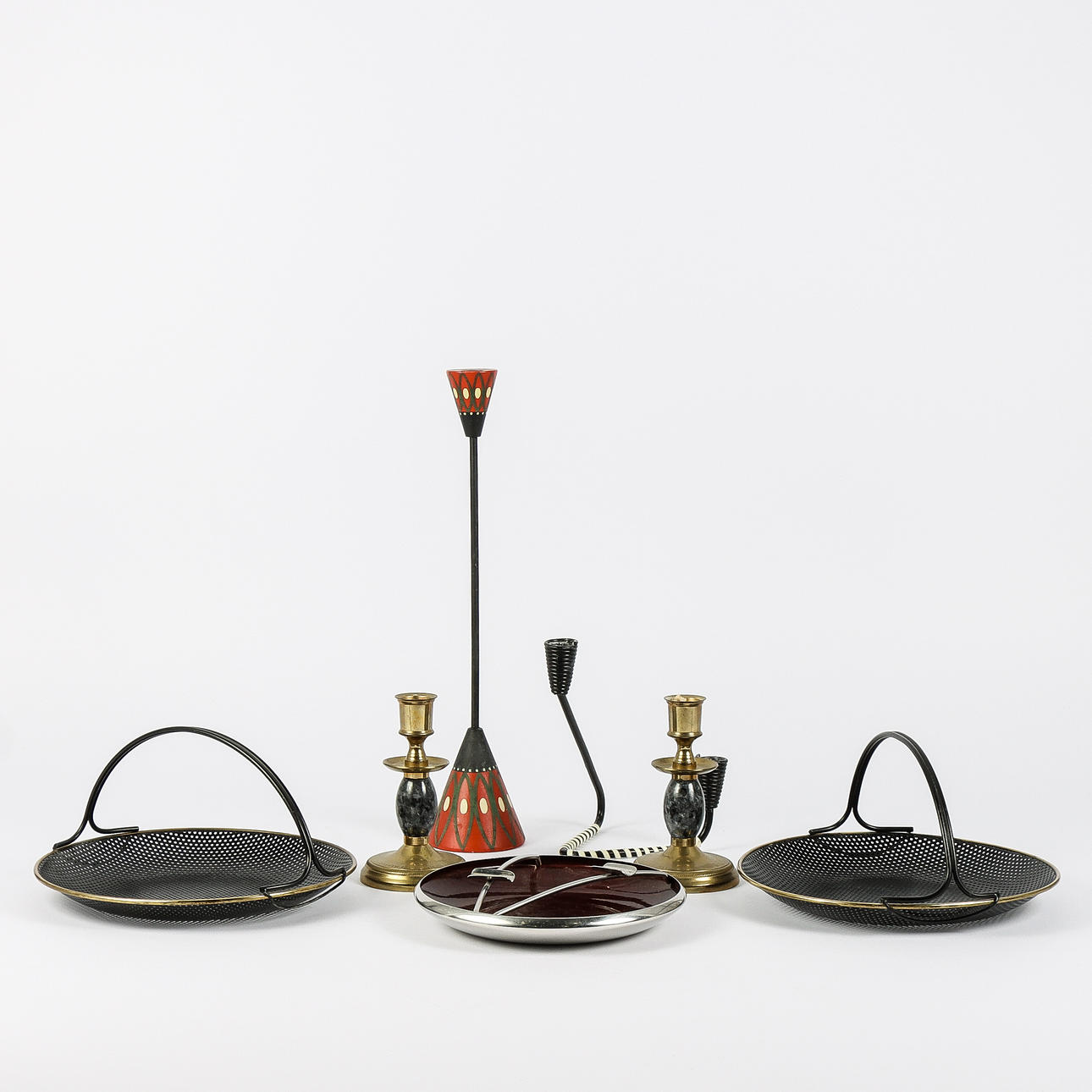 CAKE STAND, ASHTRAY AND CANDLESTICKS 20th century.