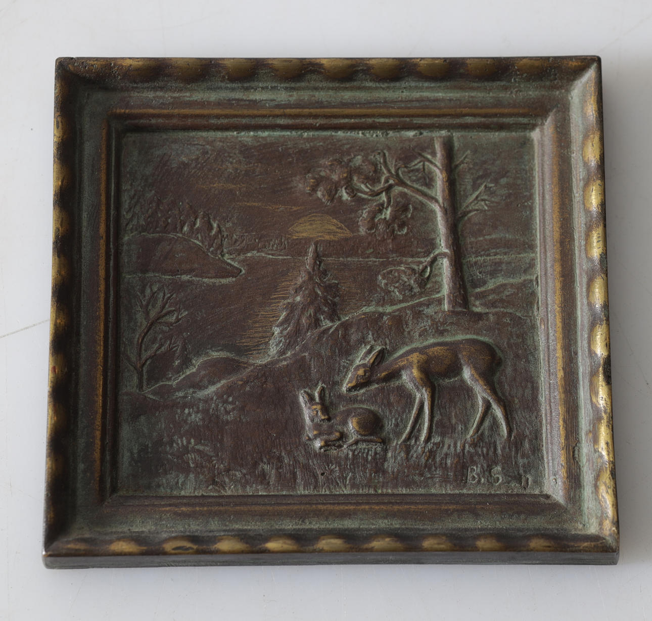 PLAQUE, bronze, monogram signed B:S, 20th century.