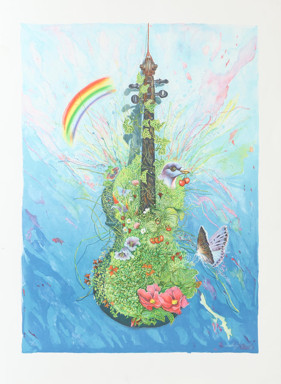 ANTHONY STRÜWER. Composition with guitar, colour lithograph, signed Anthony.