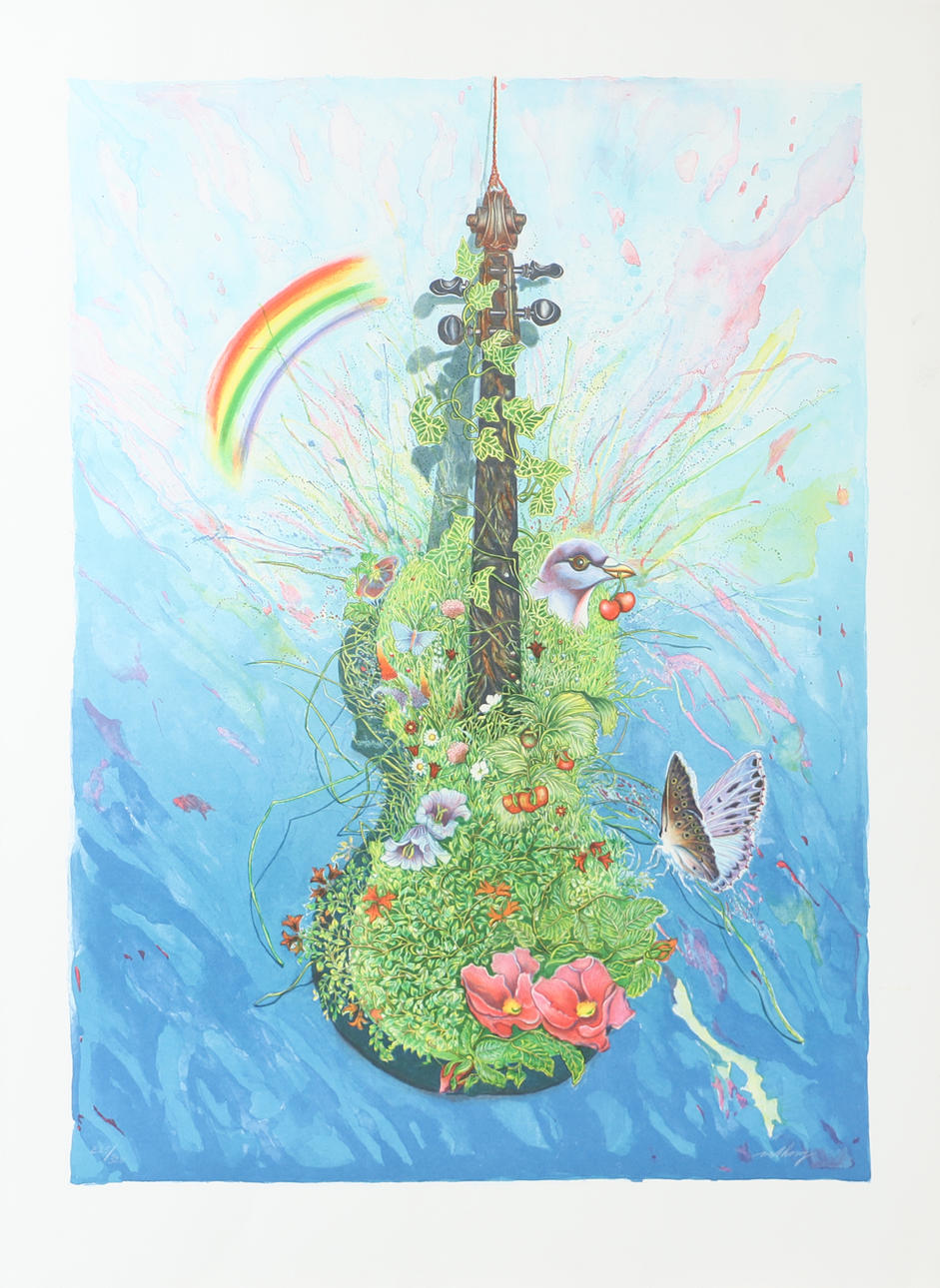 ANTHONY STRÜWER. Composition with guitar, colour lithograph, signed Anthony.