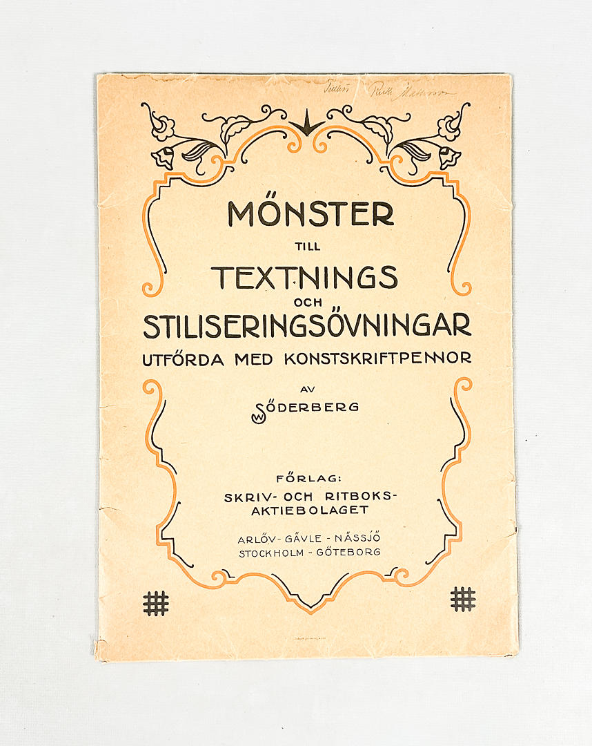 FOLDER, 15 sheets, "Mönster till textnings och stiliseringsövningar", Söderberg, Skriv - och Ritboks - Aktiebolaget.
