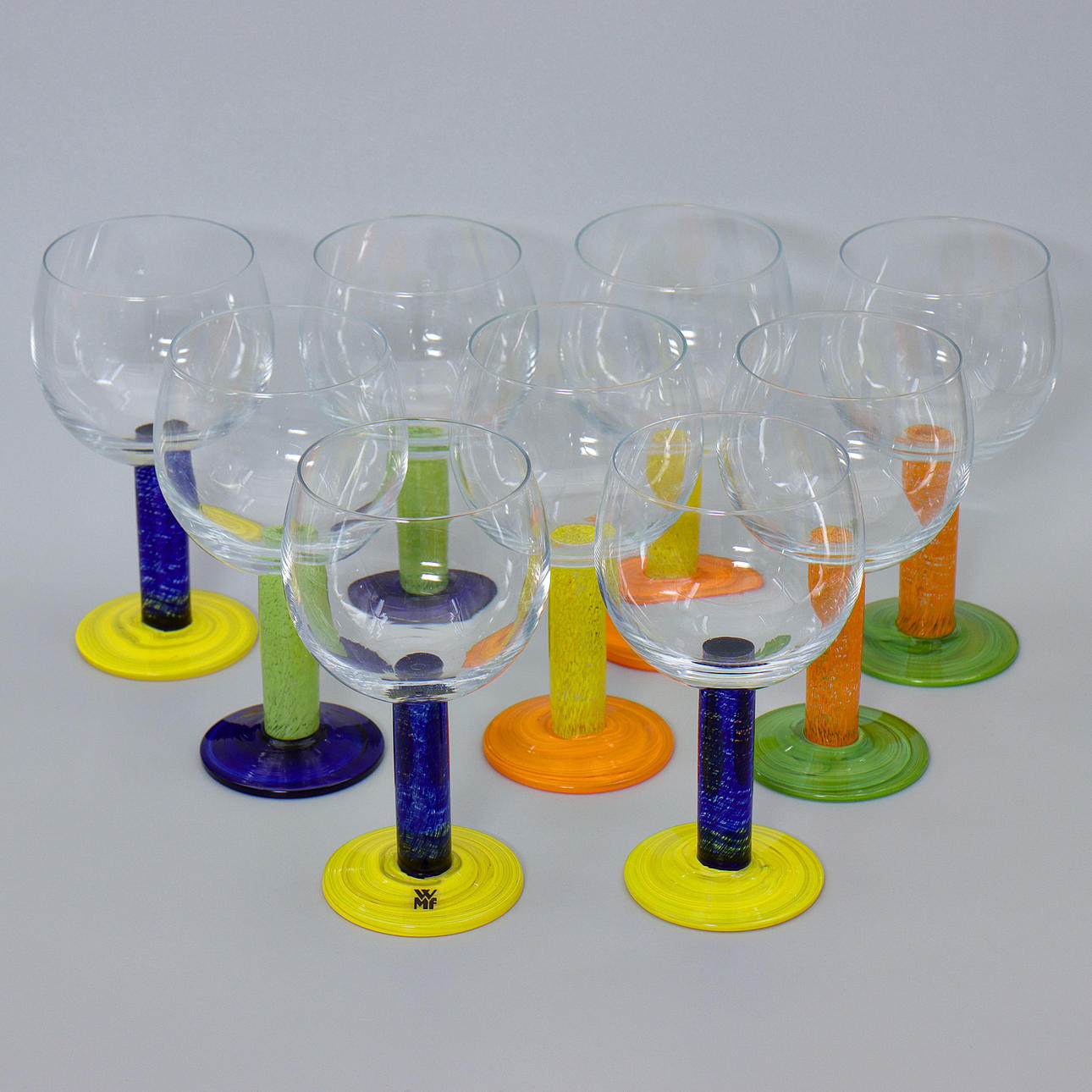 9 WINE GLASSES, WMF, GERMANY.
