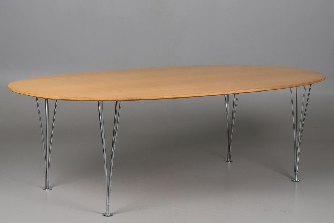 DINING TABLE, Beech with chrome legs, "Superellips", Piet Hein and Bruno Mathsson.