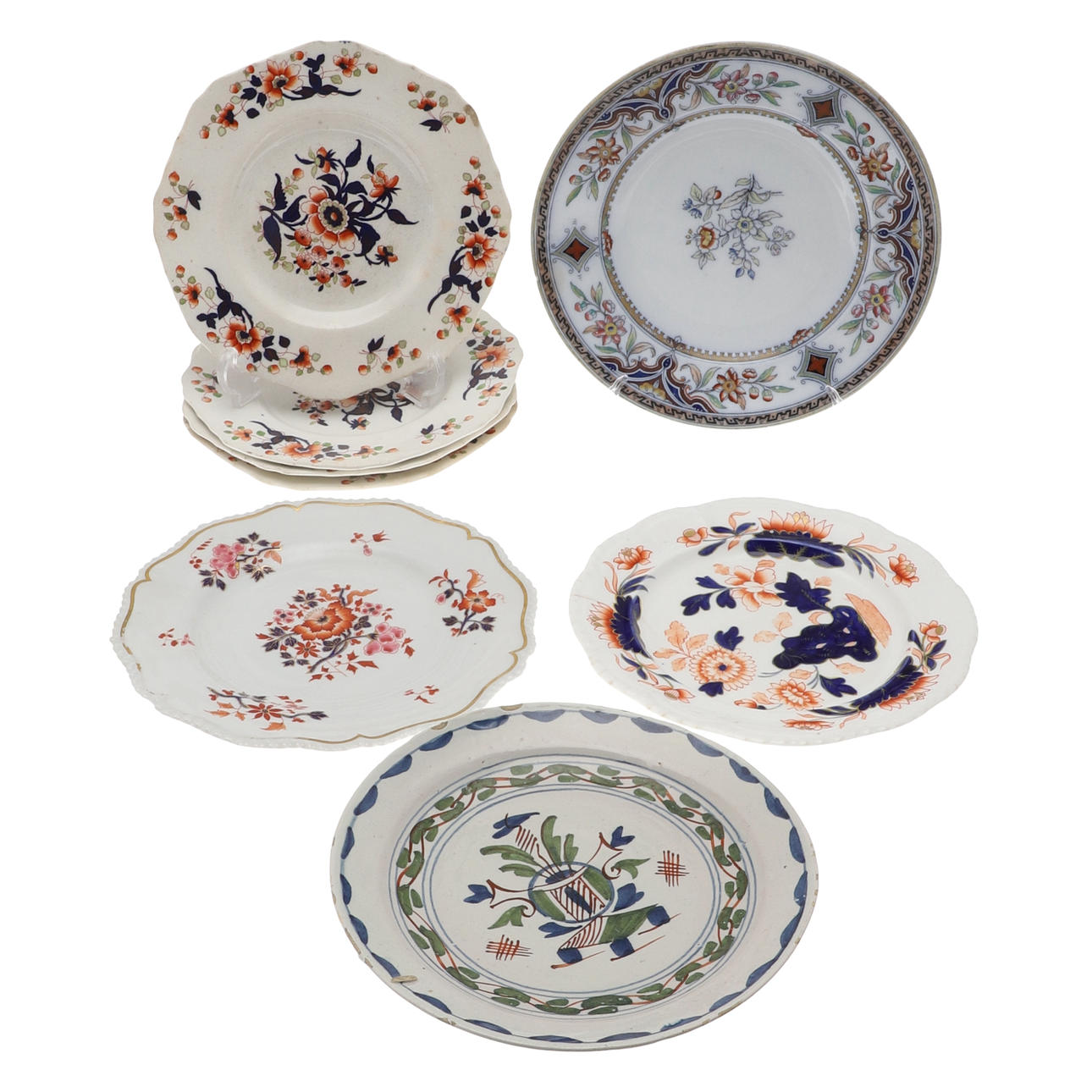 A DELFTWARE STYLE PLATE AND OTHERS.