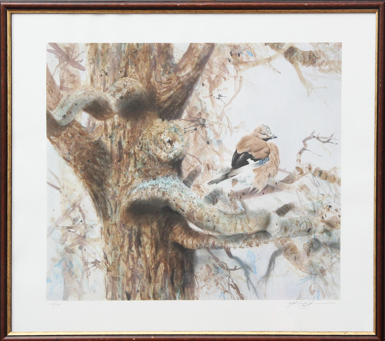 OIDENTIFIERAD KONSTNÄR. LITHOGRAPH, bird motif, signed.