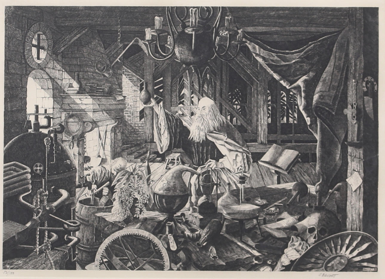 CHRISTIAN BAUDET. Scientist. Etching, signed and numbered 50/100, dated 78.