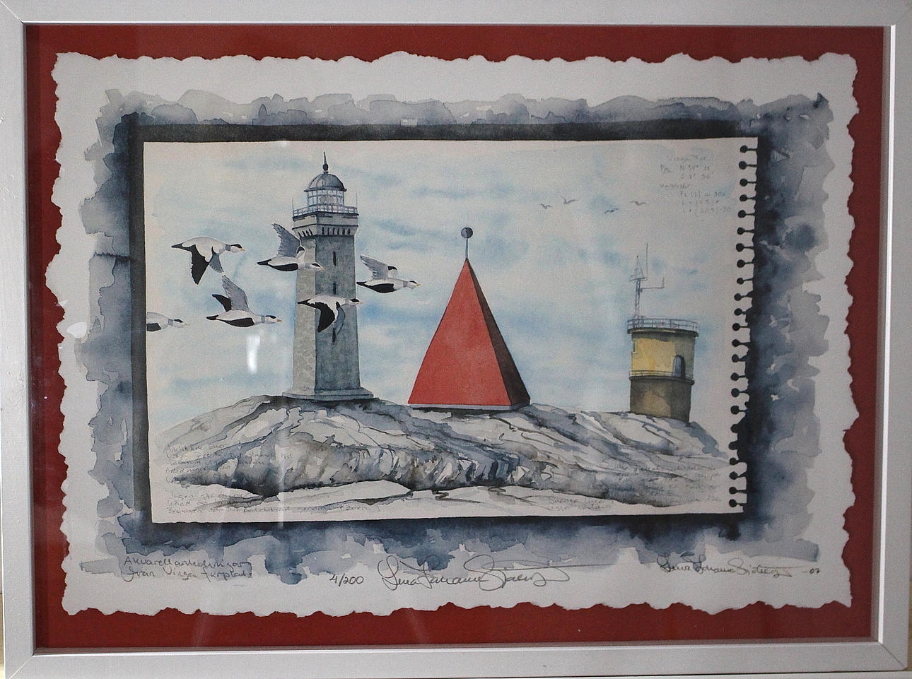 LENA JOHANNA SJÖBERG. litografi, Fyr och måsar, signerad, numrerad 4/200.