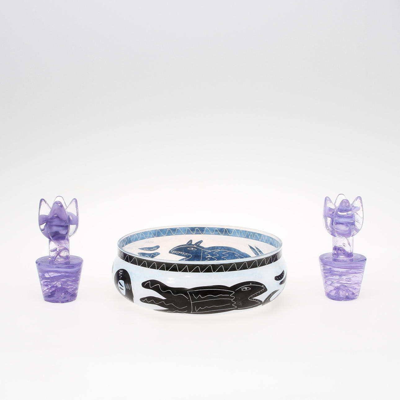 SKÅL och SKULPTURER, glas, 3 delar, Ulrica Hydman Vallien, Kosta Boda.